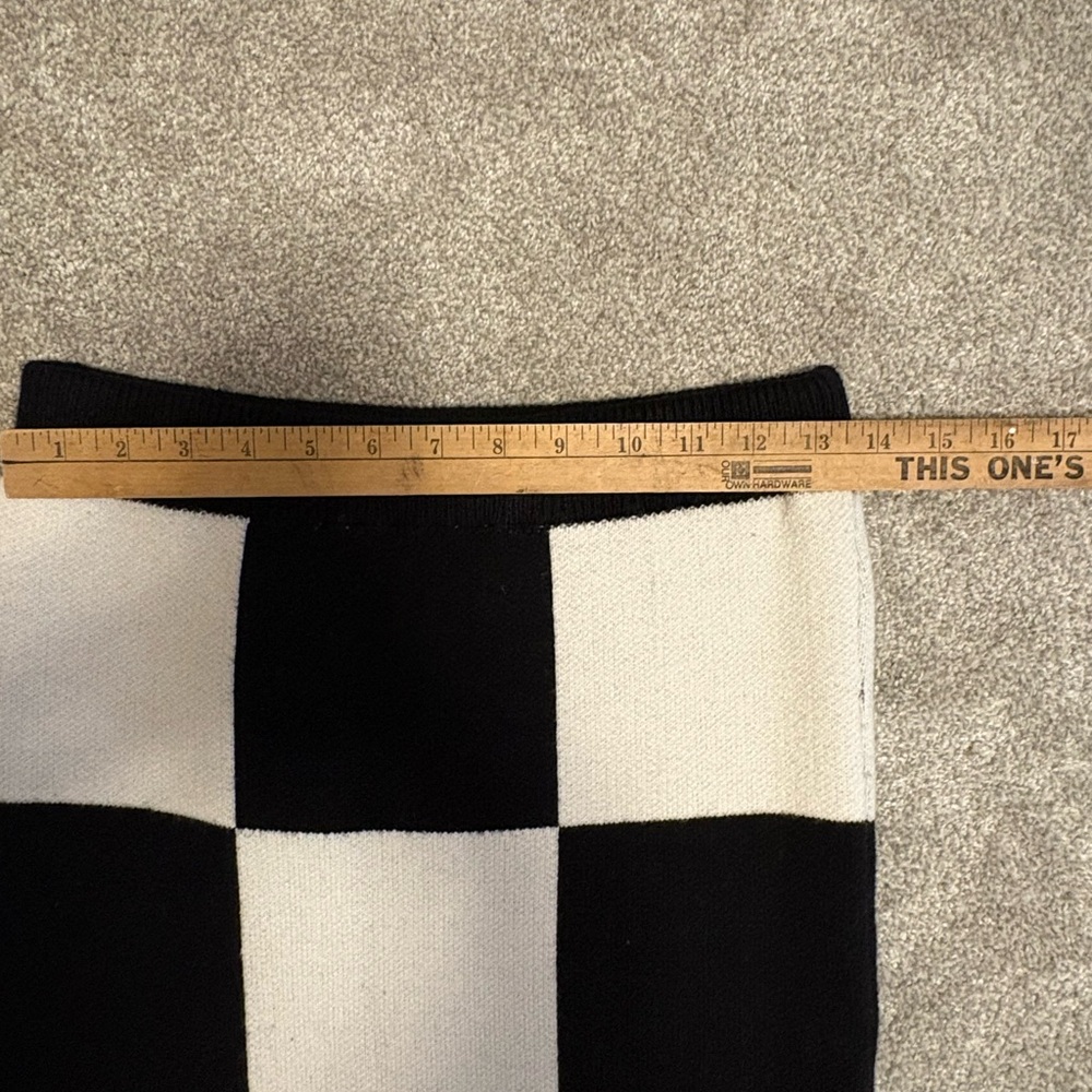 Knit Checkered Black and White Midi Skirt Side Slit Edgy Minimal Woman's Medium - Picture 7 of 8
